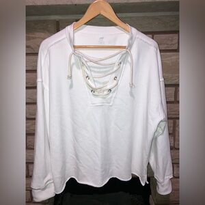 Aerie White Lace-Up Sweater